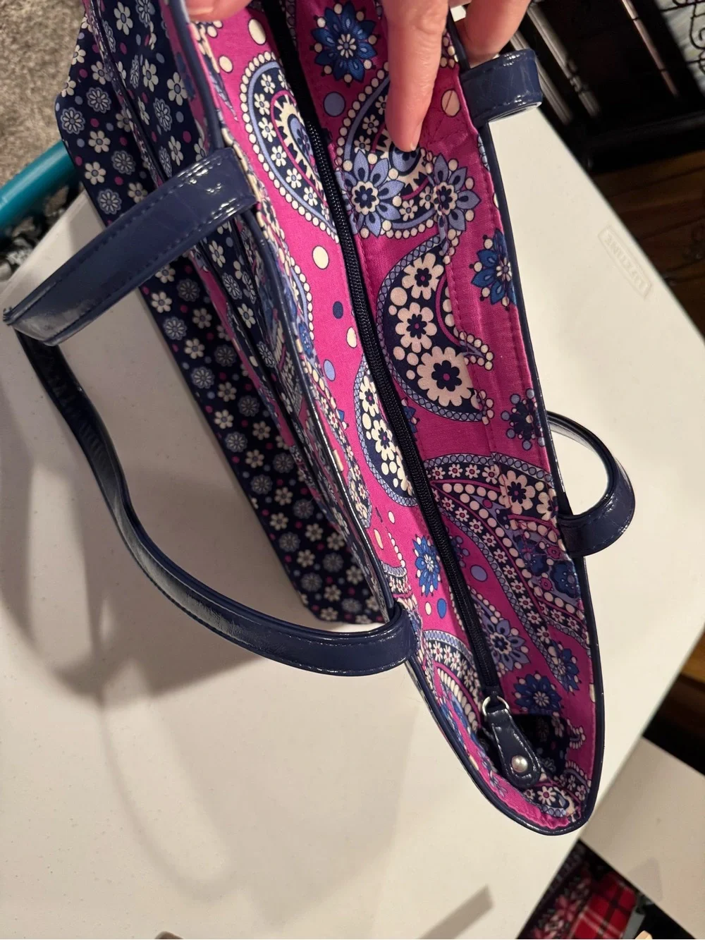 Vera Bradley Navy and Pink Tote Bag - Floral Paisley Design